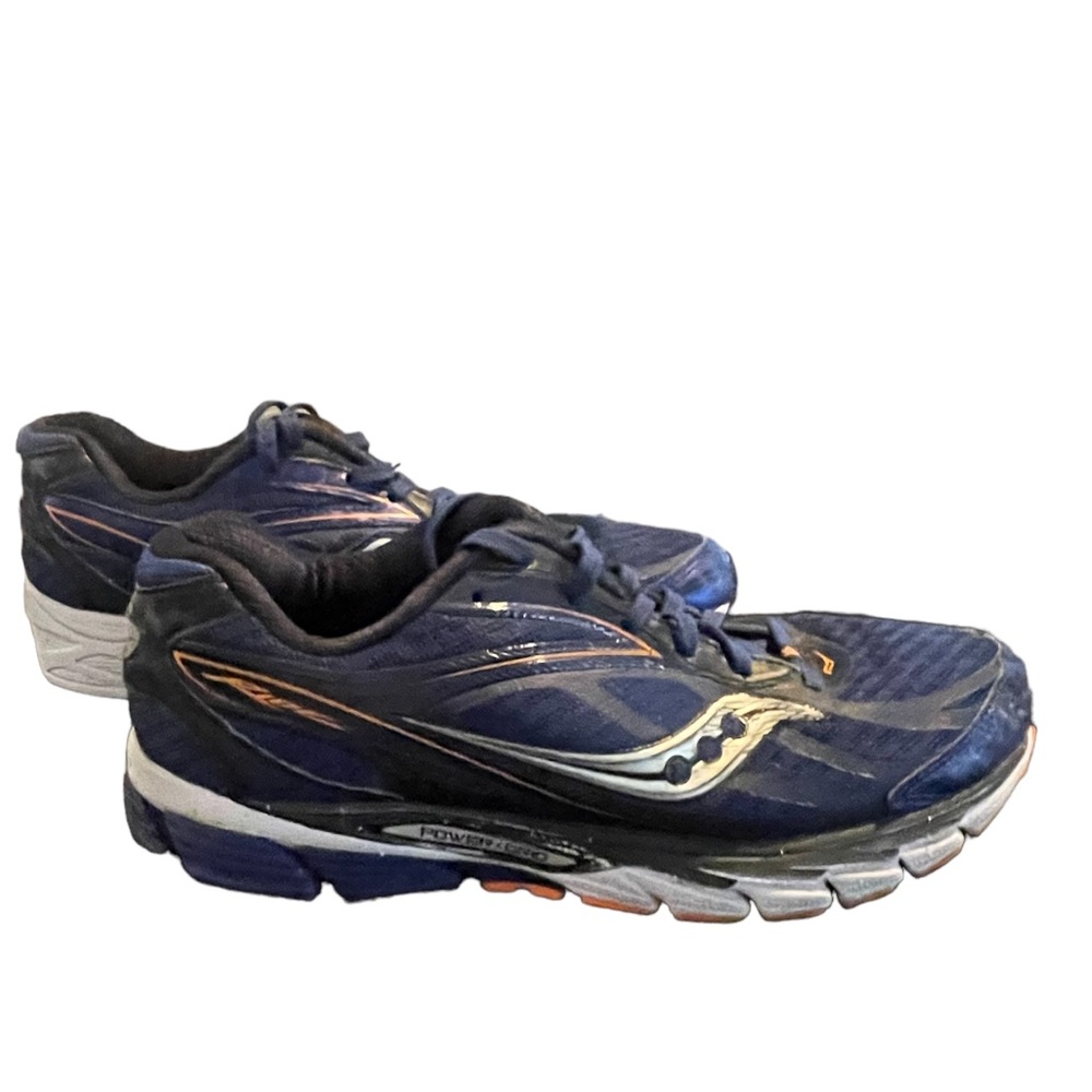 Men’s Saucony Power Grid 8mm Offset Navy Blue and Orange Running Shoe Size 9.5